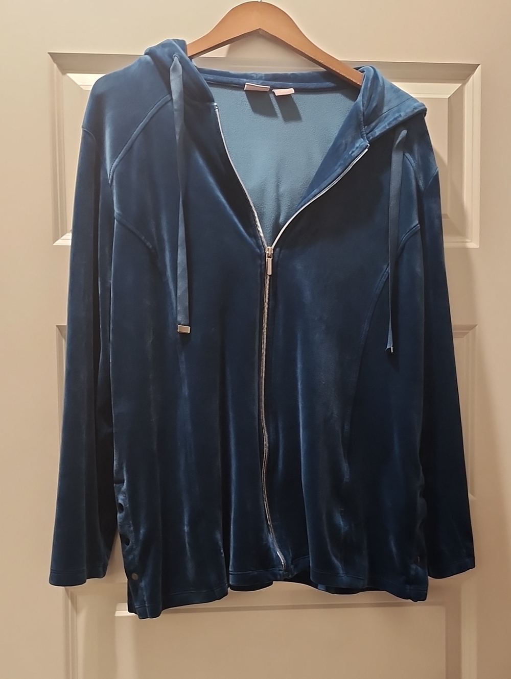 Chico's Zenergy Teal Velvet Velour Zip-Up Hoodie Size XL 3